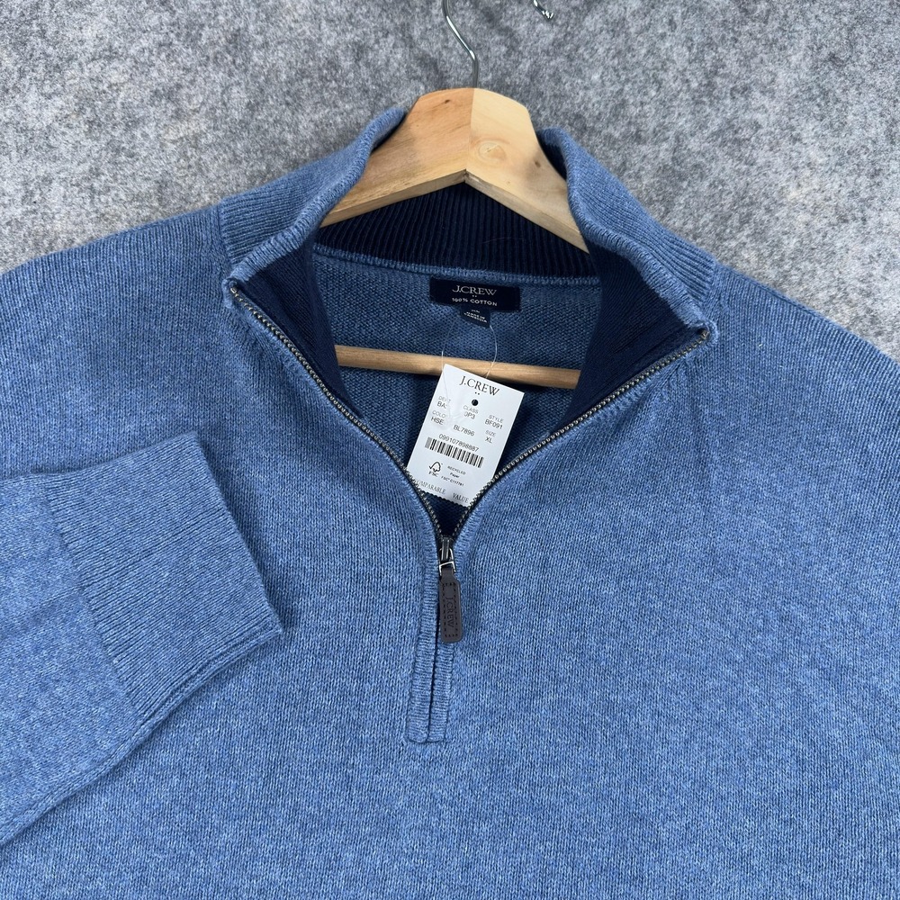 J Crew‎ Sweater Mens XL Blue 100% Cotton Quarter Zip Mock Neck Pullover Knit